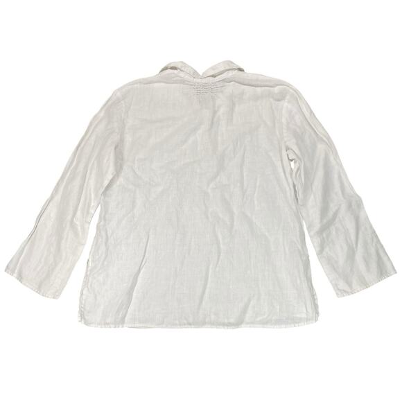 J. Jill White Linen Popover Collared Top Womens Size Medium Petite 3/4 Sleeve - Picture 6 of 15